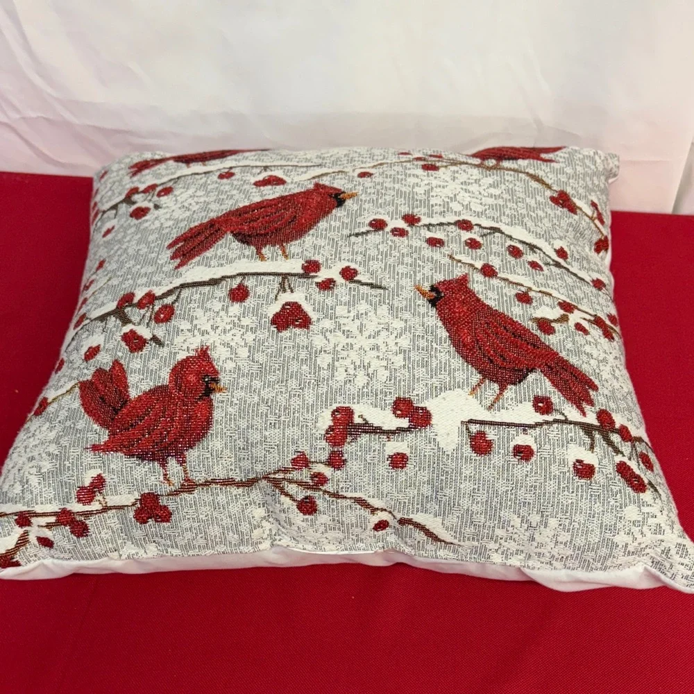 Festive Red Cardinal Throw Pillow 15x15x6